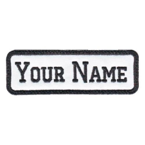 Rectangular 1 Line Custom Embroidered Biker SEW ON, Iron ON Name Tag Patch (BW)
