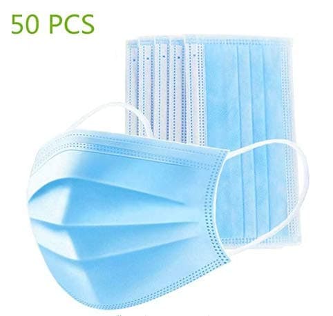 Froomer FM50 50 Pieces 3-Layer Disposable Face Adult Anti-Fog Haze Dustproof Non-Woven Fabrics Ma-sk, Blue, Regular,One Size