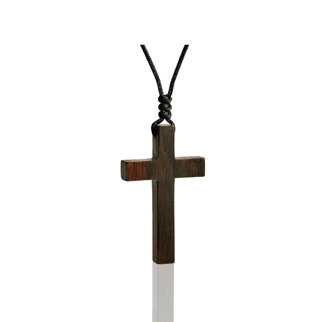 Natural Walnut Wood Cross Necklace for Men & Women - Small Wood Cross Pendant Necklace for Car Mirror - Wooden Religious Pendant Jewelry