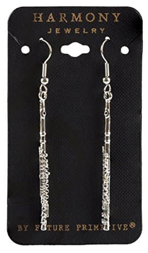 Chesbro Music Flute Earings Plated Base Metal, Silver Color