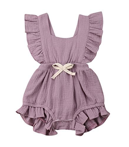 VISGOGOToddler Baby Girl Ruffled Rompers Sleeveless Cotton Romper Bodysuit Jumpsuit Clothes
