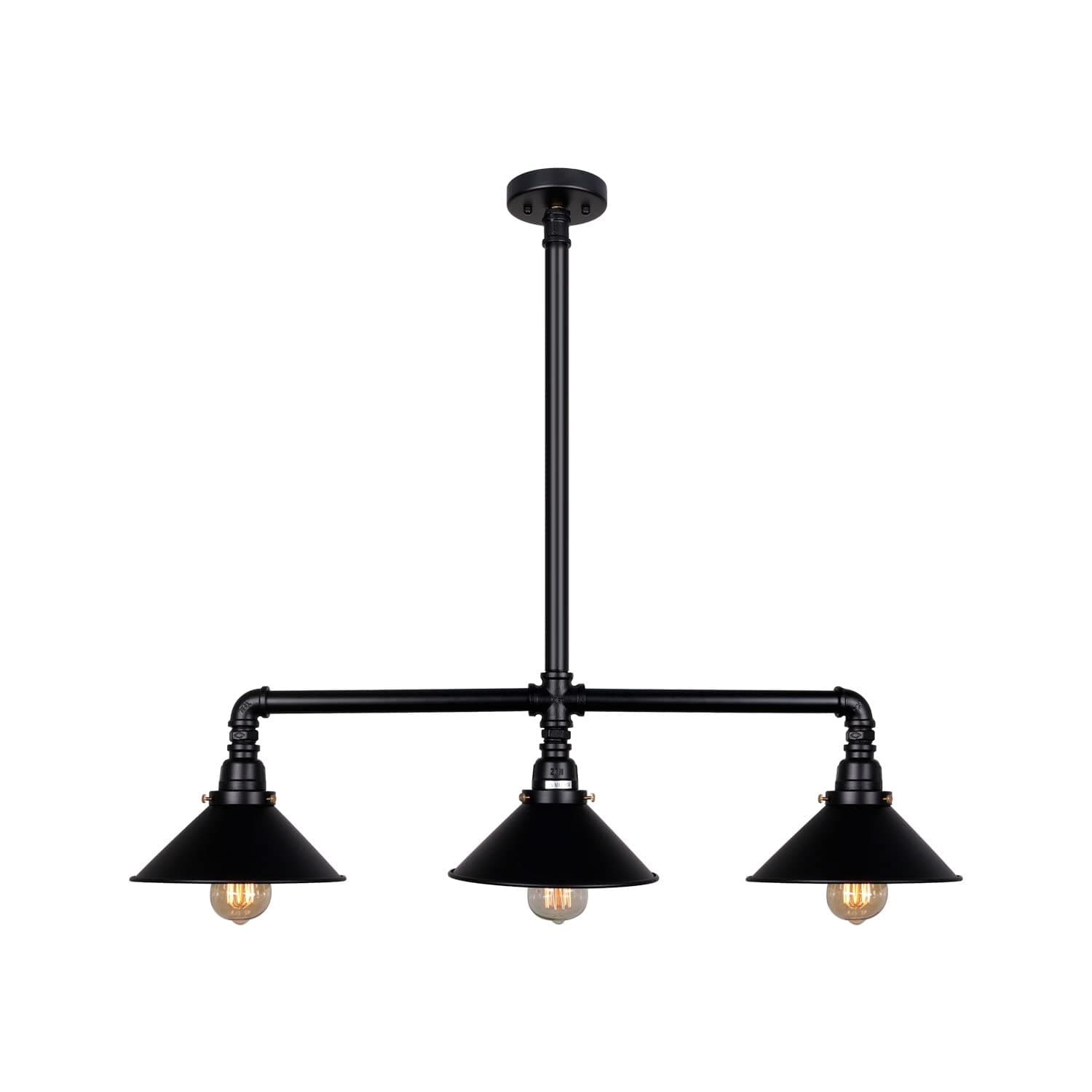 UNITARY Farmhouse Kitchen Light Fixtures, Rustic Dining Room Light Fixture with 3 E26 Bulb Sockets, Black Metal Pool Table Lights, Pendant Lights Kitchen Island, Ceiling Pendant Light Fixtures