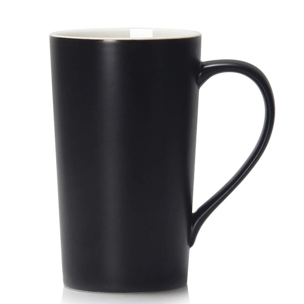 Smilatte 20 Ounces Extra Large Coffee Mug, M007 Plain Tall Big Ceramic Tea Cup with Handle for Dad Men, Black
