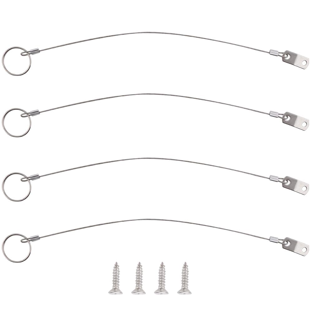 4 Pcs Full 316 Stainless Steel Lanyard Cable w' Drop Cam & Quick Release Ring Prevents Loss, Plastic Coating Tether Length 12", Free Installation Screws