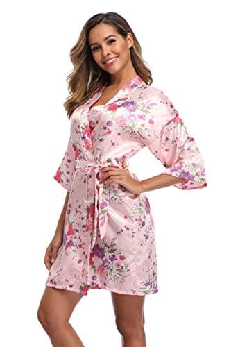 iFigureWomen Floral Kimono Robe Satin Bridal Dressing Gown Bride Bridesmaid Robes Sleepwear