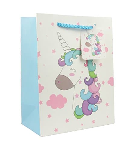 Gift Bag Magical Baby Unicorn Series for Birthday, Baby Shower, Parties, Events (Large 10.2" x 4.9" x 12.6", White on Blue)