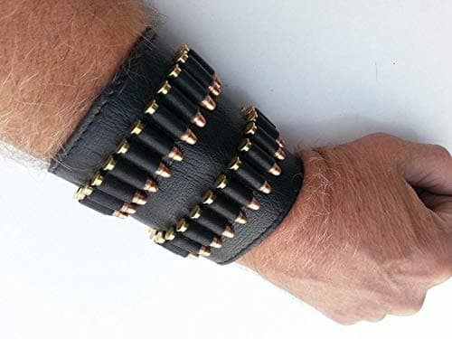 .22 .17/.38.357/.45 Cartridge Belt Slide Pistol Ammunition Carrier Leather (Black 38/357 Special)