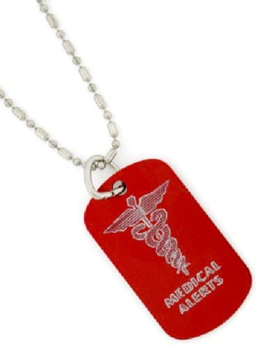 Medical Alert Dog Tag 30" Chain Free Personalized