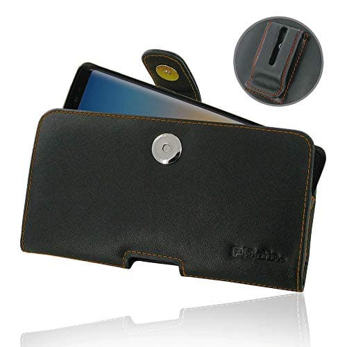 PDair Samsung Galaxy Note 9 Phone Pouch Case, (Fit Phone with a Slim Case or Thin Skin on) Leather Holster with Belt Clip Handmade Horizontal Pouch (Orange Stitch)