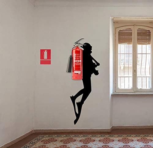 Scuba Diver Wall Sticker - Fire Extinguisher Deep Dive Silhouette Vinyl Gift Decal - Down Diving Happy Diver Art Creative for Office Mural 24x9 Inch