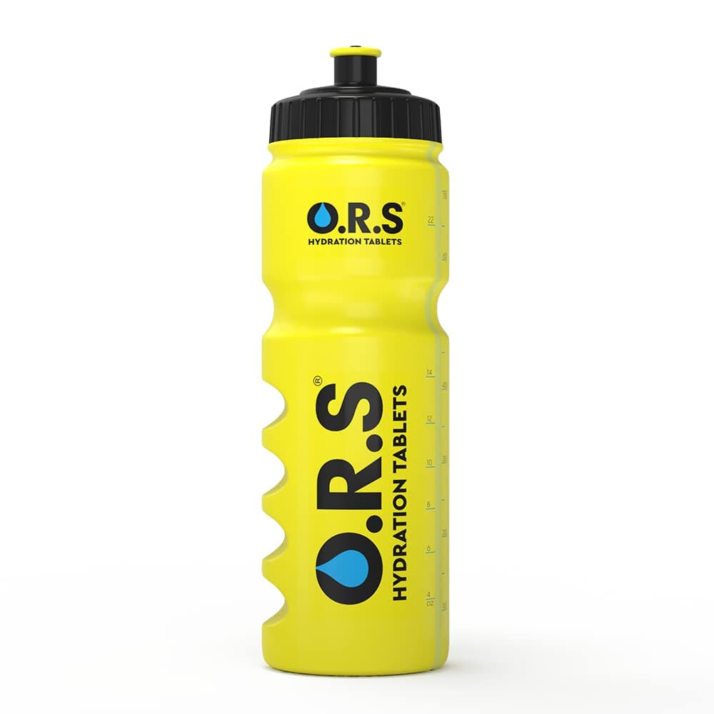 O.R.S Hydration Official Sports Reusable Water Bottle, for Kids or Adults, BPA-Free Drinking Bottle with Transparent Measuring Strip & Sports Cap, Leak Proof, 750ml, Yellow