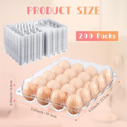Zubebe 200 Pieces Clear Egg Cartons Plastic Egg Cartons Bulk Empty Chicken Egg Tray Holds Securely Clear Blank Egg Cartons for Chicken Farm Business Market Home Refrigerator Storage(4 x 5 Grids)