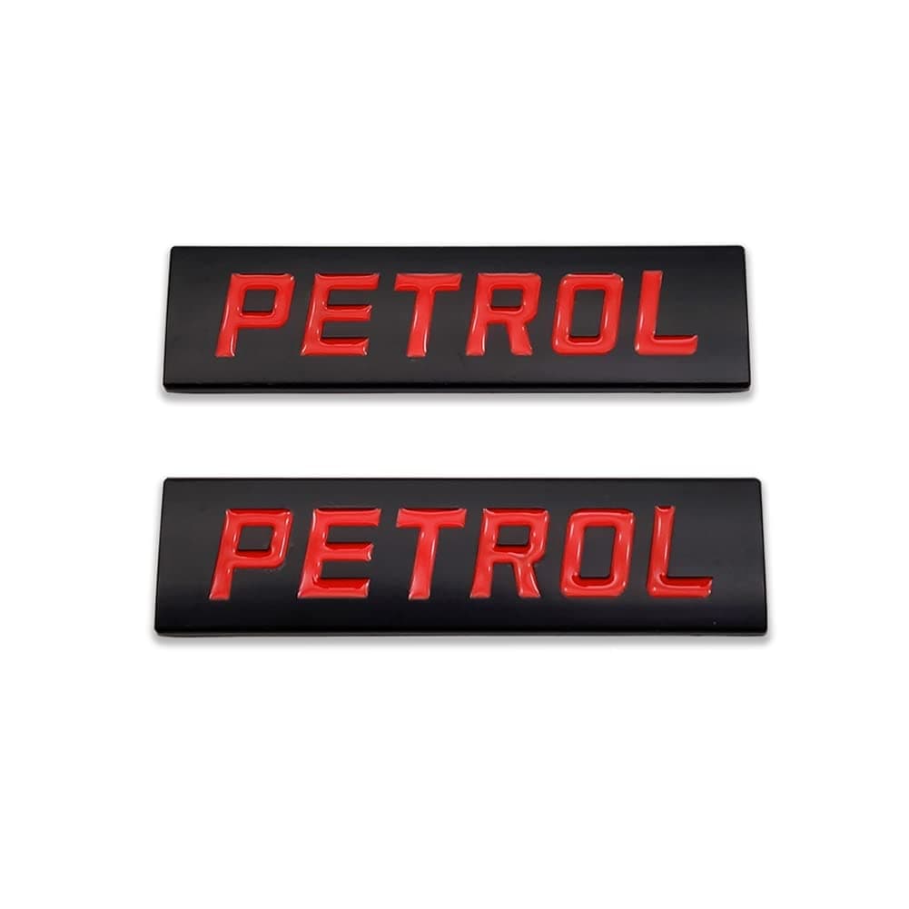 2X Chrome Metal Petrol Logo Car Emblem Premium 3D Badge Auto Door Fender Sticker Side Wing Decal (Petrol,Black&Red)