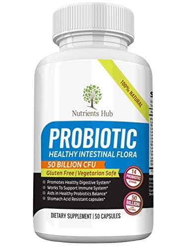 Nutrients Hub Probiotics 50 Billion CFUs 14 Strains, 1 High Potency Organic Supplement | All Natural, Gluten Free, Non-GMO Vegan Flora Digestive Probiotics for Women Men Kids Enteric (50 Capsules)