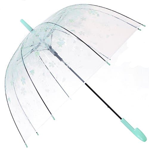 Cherry Blossoms Clear Umbrella,Bubble Transparent Fashion Dome Auto Open Umbrella Windproof for Outdoor Weddings (Green)