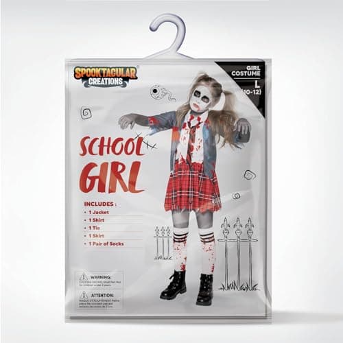 Spooktacular Creations Zombie Schoolgirl Costume, Girl Bloody Zombie Costume for Kids,Halloween, School, Event Party Dress Up