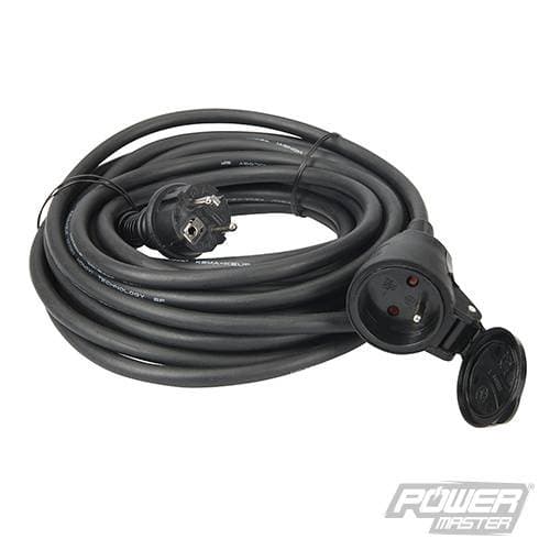 French Type E Extension Lead 10m French type E CEE 7/5 socket and CEE 7/7 plug 10m extension lead. Spring-loaded protective socket cover and child protection shutters. Oil, grease and weather-resistan