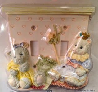 "Friends Forever" Wall Decorative SWITCHPLATE: Handpainted Ceramic Kitten & Lamb Figurines [2-GANG]