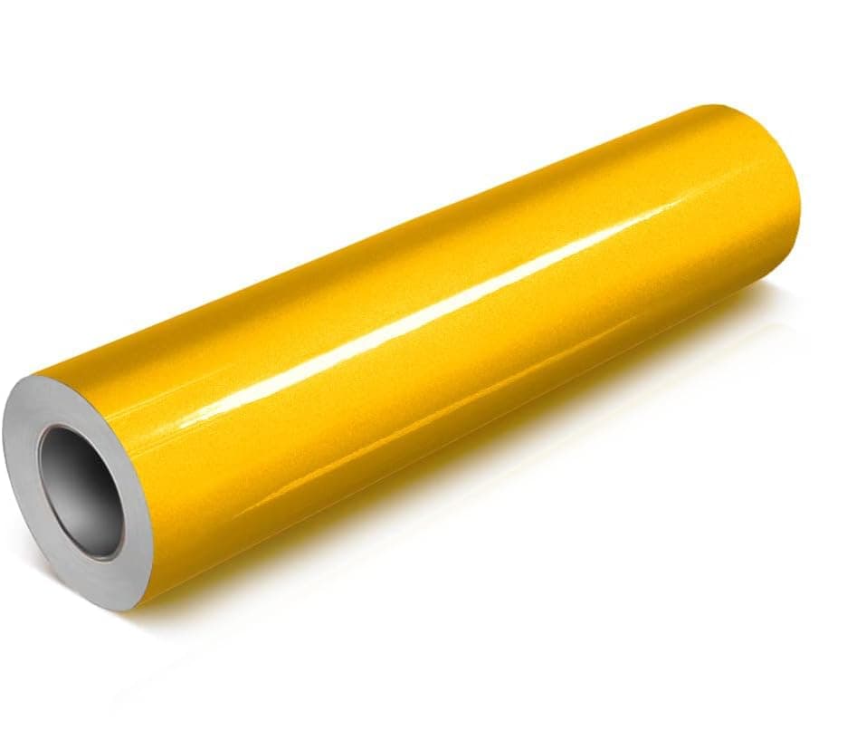DECO65 Reflective Yellow Gold Permanent Adhesive Craft Vinyl Roll (12" x 15ft)
