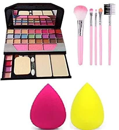 Tayan Fashion Makeup Kit for Girls Women's Makeup kit and 5 Pieces Brush and 2 Pieces Blender Puff Combo | Long wearing and Easily Blendable | Matte, Shimmers and Metallic