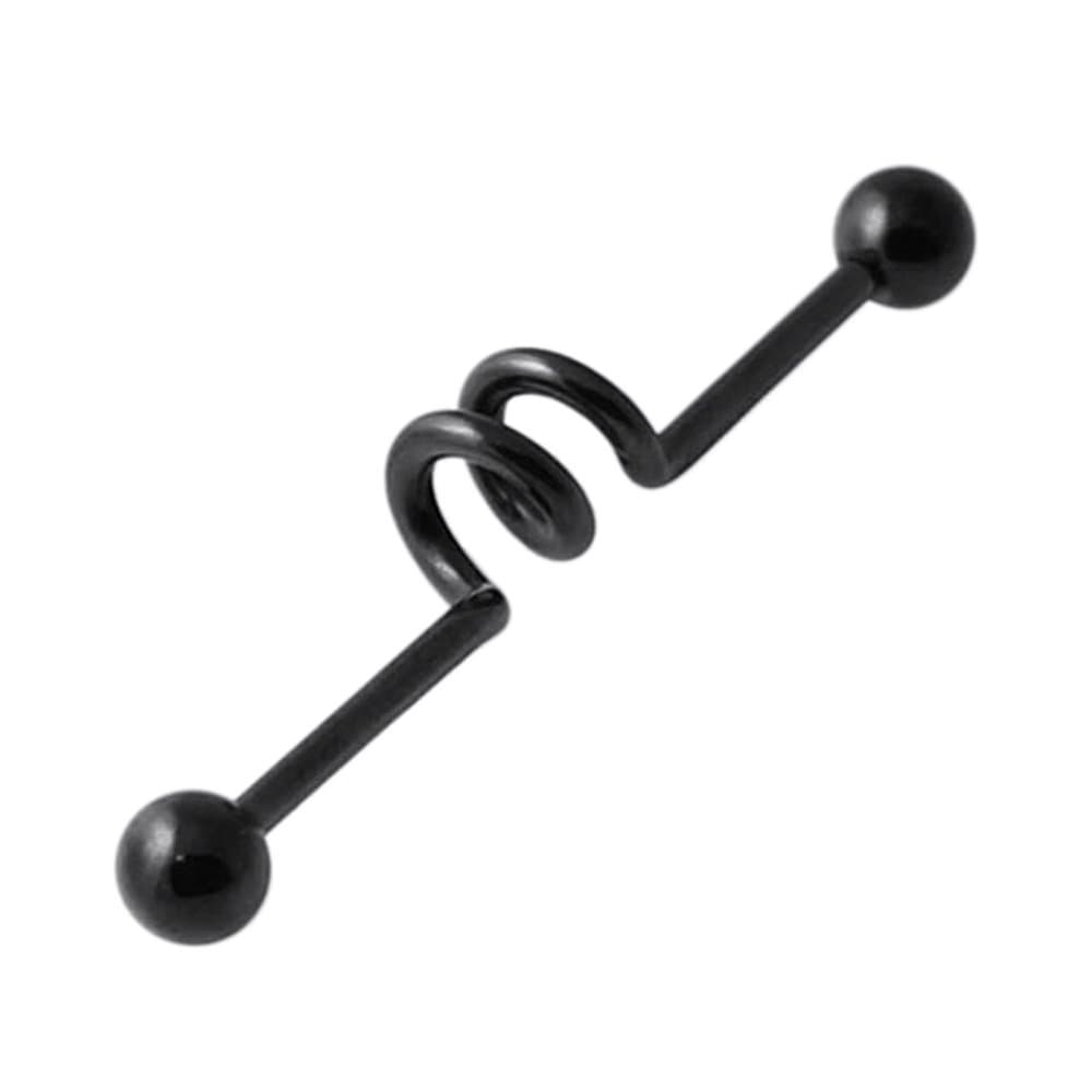 14 Gauge - 32MM Length Black 316L Surgical Steel Twister Industrial Barbell with 5mm Ball