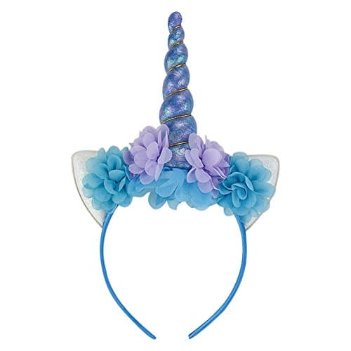 Unicorn Headband Shiny Unicorn Horn Ears Flower Headdress for Kids Adults Birthday Party Cosplay Costume