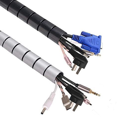 Cable Management Sleeve, Odton 120 Inch Cable Sleeve Cord Bundler Wire Wrap for Office and Home, 2 x 60 Inch, Black and Gray