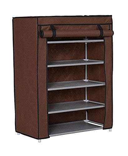 BucketList ® 5 Tiers Multi-Purpose Matte Finish Rack Storage Organizer with Iron and Nonwoven Fabric with Zippered Dustproof Cover (Brown)
