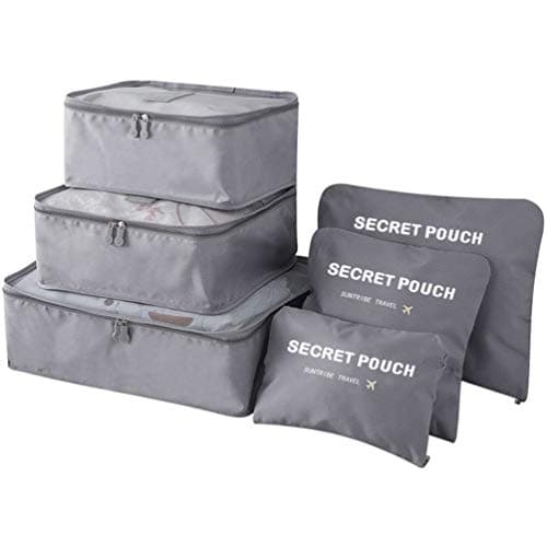 FLYNGO 6 Pcs Travel Organizer Pouch Packing Cubes For Clothes, Toiletries, Luggage, Space Savers Bags For Cosmetics/Underwear/Socks/Shoes for Women and Men (Grey)