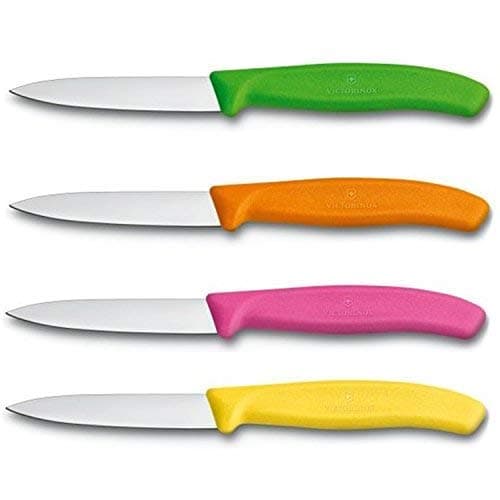 Victorinox Swiss Stainless Steel Paring Knife 3.25 Inch Blade, Spear Pointy (Set of 4) Green, Orange, Pink and Yellow Utility Knife Set