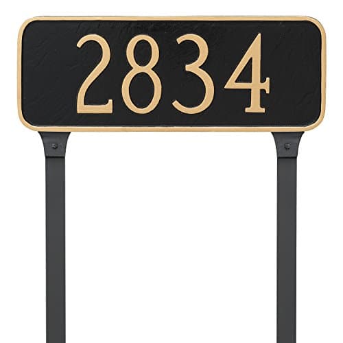 Montague Metal Rectangle Address Plaque Sign with Stakes, 6" x 15.75", Black/Gold
