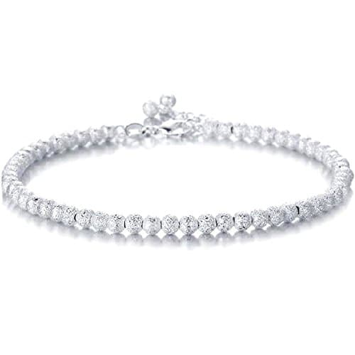 MENSO Women's Korean Popular 925 Sterling Silver Plated Pearl Type Beads Chain Bracelet Bangle