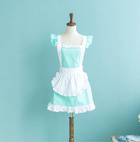 OPCC Lovely White Retro Lady's Aprons for Women's Cake Kitchen Fashion Cook Apron Chic with Pockets for Gift Chic Cotton Mother's Day Gift 1PCS Opcc Sticky Notes included (green/white)