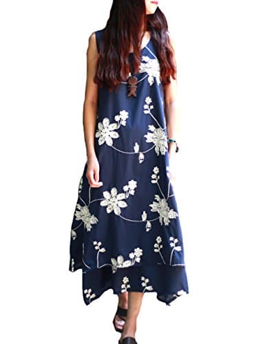 enjoysweety Women's Printing Dress Travel Line Clothing With Pockets (Fit US S-L) (Style 7-Navy Blue)