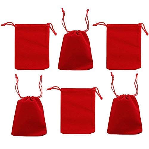 50PCS Velvet Cloth Jewelry Pouches Drawstring Bags Christmas Candy Gift Bag Pouch Wedding Favors (Red, 5" x 7")