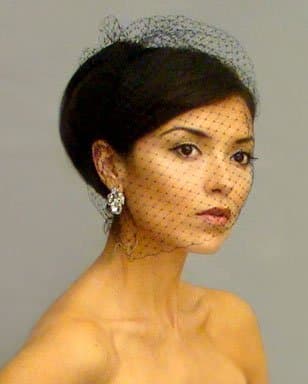 Violeta: Crystal Feather Fascinator & BLACK Birdcage Veil Bridal/Party 21-F72A Leslie Li