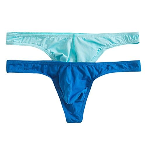 QiaTi Men's Sexy Underwear Thongs Strings Stretchy Briefs 100% Cotton Pack of 2 (US Small/with Tag M, 2Pcs(Sky Blue+Blue))