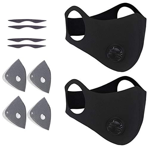 Meeeno Dust Mask, Activated Carbon Dustproof Mask for Exhaust Gas, Pollen Allergy, PM2.5, Running, Cycling, Outdoor Activities (Black New 2 Packs, M)