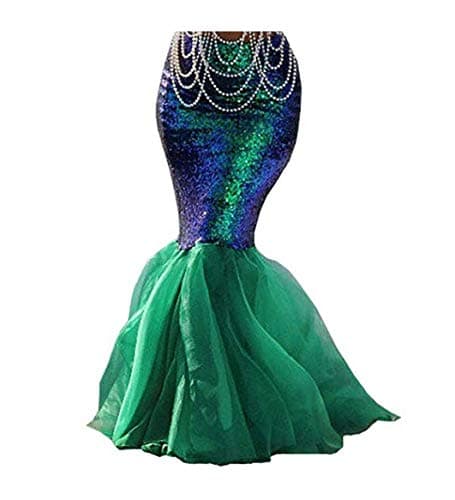 Sexy Women Mermaid Dress, Halloween Costume Fancy Party Glitter Sparkle Sequins Long Tail Skirt (Green, S)