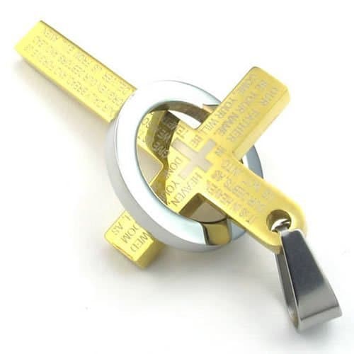 Kalendone Stainless Steel Mens Womens Prayer Ring Cross Pendant Necklace,Gold, Chain 18",Christmas Gift Punk Ring Jewelry