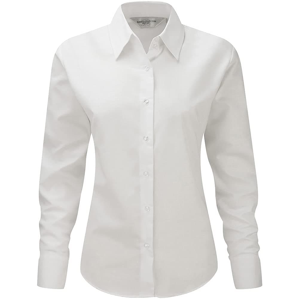 RussellCollection Ladies/Womens Long Sleeve Easy Care Oxford Shirt (M) (White)