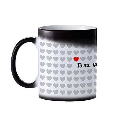 Love Mug - Color Changing Coffee Mug - 1000 Hearts -"To me you are unique" - White Tea Mug with Thermal Effect - Romantic Valentine's Gift Ideas - Unique Presents for your Sweetheart