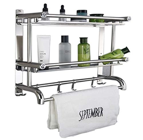 Bathroom Shelf, No Drilling,Towel Rack Wall Mounted Stainless Steel with Glass, Packing Screws