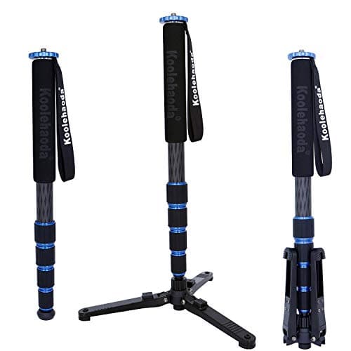 Koolehaoda New Professional 65.3-inch Camera Carbon Fiber Monopod, with Folding Metal 3 Legs Support Base, 17.6 lbs Load Capacity.(MP-285LC+KM3)