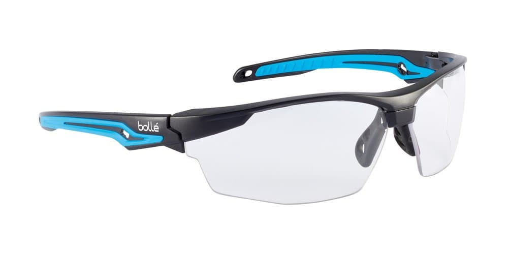 Bollé Safety 40301, Tryon Safety Glasses Platinum, Black/Blue Frame, Clear Lenses