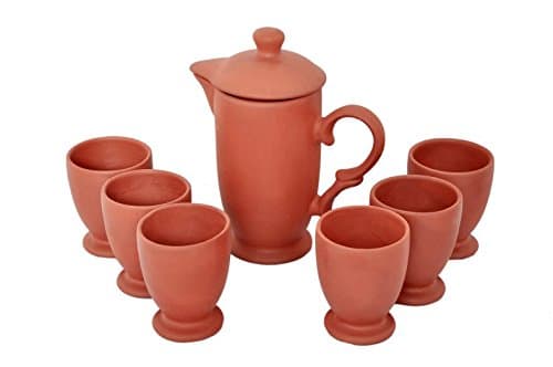 VAGHBHATT Pure and Natural Terracotta Earthen Clay Classic Water Jug and Glass Pack of 6, (Brown)