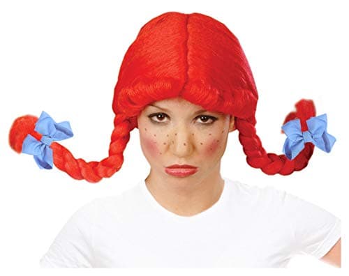 Costume Adventure Red Character Pigtail Wig with Blue Bows