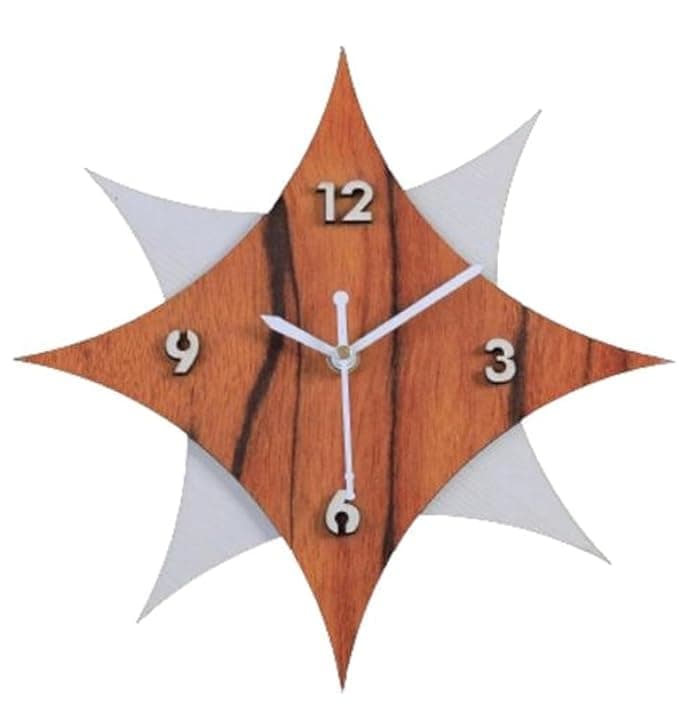 VIPREKHO Wall Clock Design Star-Shaped Wooden Clock Hanging Wooden Fun Time Learning Decor- Kids' Bedroom & Nursery Wall Decor Timepiece (CL-73)