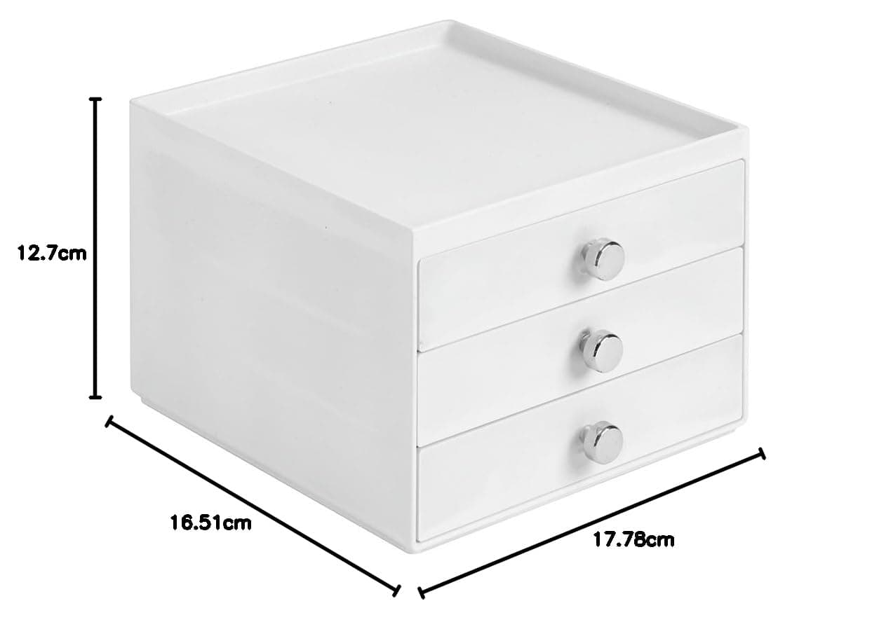 Idesign Clarity Cosmetic Organizer For Vanity Cabinet To Hold MakEUp, Beauty Products - 3 Drawer Slim, White