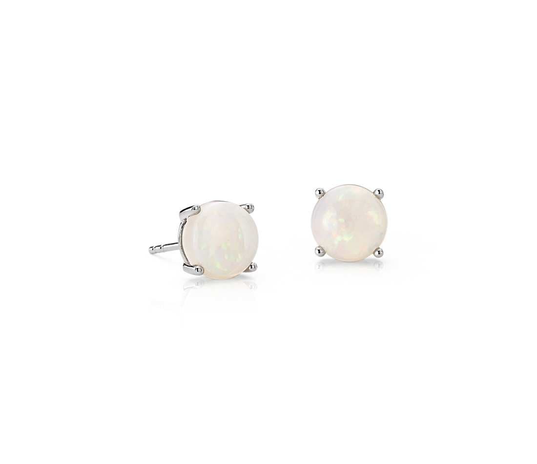 Naked Stone Design's Women's Iridescent Round 6mm Opal Stud Earrings in 10K White Butterfly Post Back